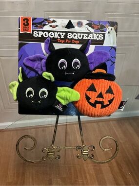 Bow Wow Squeaky Plush Dog Toy for Halloween - Mini Jack-O-Lanterns Set Of 3 -